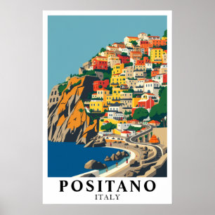 Poster Positano Itália Arte de Viagem Mediterrâneo Vintag