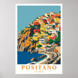 Poster Positano Itália Arte de Viagem Mediterrâneo Vintag