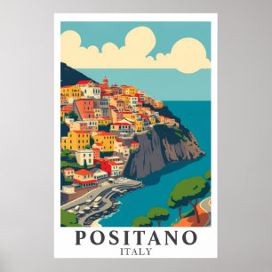 Poster Positano Itália Arte de Viagem Vintage Costa Amalf
