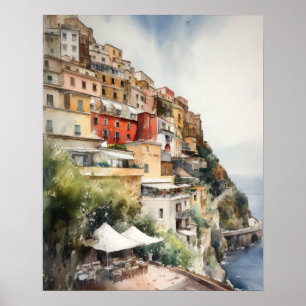 Poster Positano Itália Cartaz de Arte em Aquarela