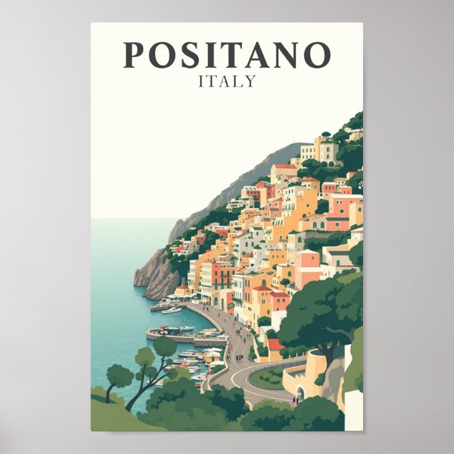 Poster Positano, Itália Cidade Vintage  (Frente)