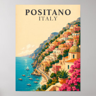 Poster Positano Itália Viagem Amalfi Coast Vintage