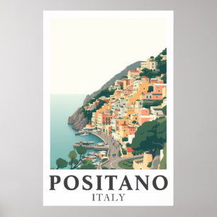 Poster Positano Itália Viagem Vintage Costa Amalfi Arte