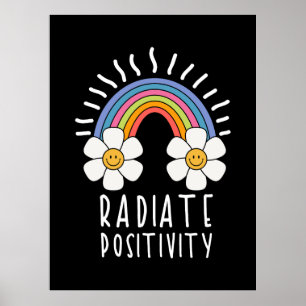 Poster Positividade radiada Arco-Íris e flores colorida
