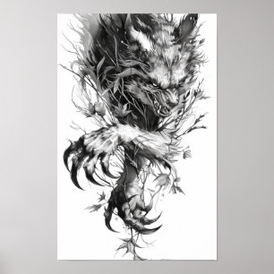 Poster Poste Scary Monster Drawing, Escuro e Assustador,