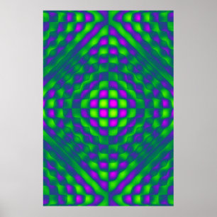 Poster Poster, Abstrato com verificação, Verde-Teal, Azul