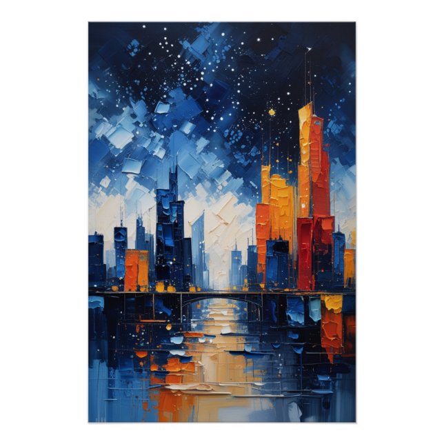 Póster Pôster Abstrato de Paisagem Noturna com Impasto (Frente)