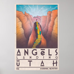 Poster Pôster Angels Landing Zion, Desfiladeiro Vintage