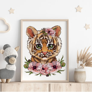Poster Pôster Animal Baby Tiger Rose   Arte Fofo de Tigre