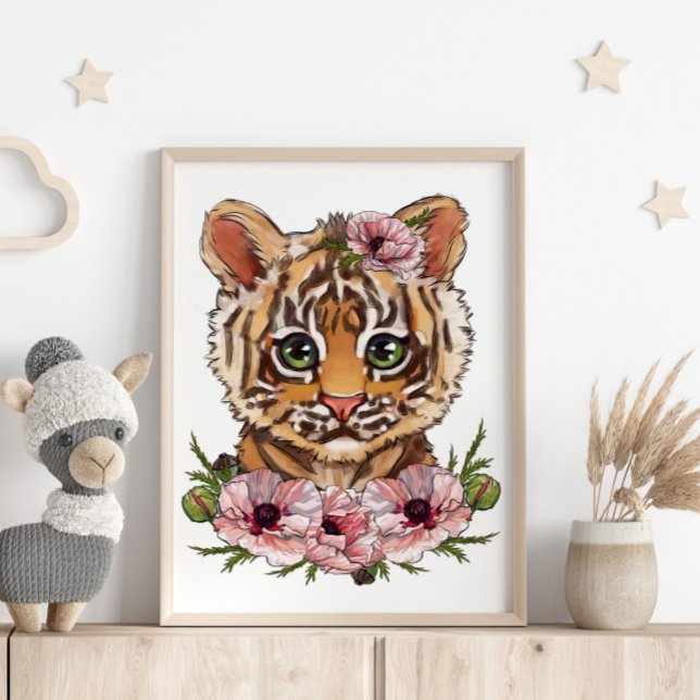 Poster Pôster Animal Bebê Tigre Rosa | Arte Fofo de Tigre (Criador carregado)
