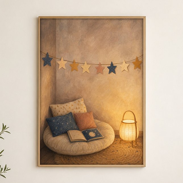 Poster Pôster Aquarela Cantinho de Leitura com Grinalda d (Shown framed for scale. Poster ships unframed; frames are an optional add-on.)