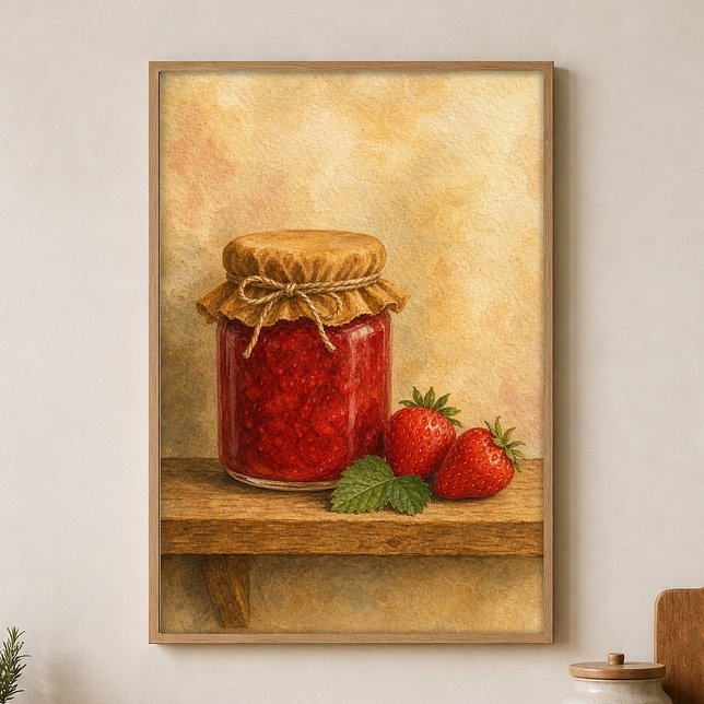 Poster Pôster Aquarela de Pote de Geleia de Morango Cotta (Shown framed for scale. Poster ships unframed; frames are an optional add-on.)