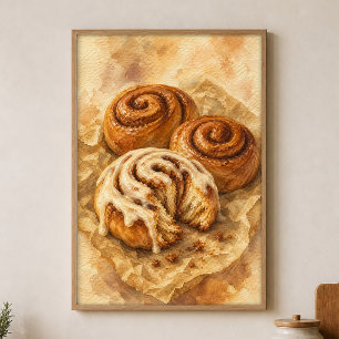 Poster Pôster Aquarela de Rolinhos de Canela em Papel Veg