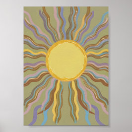Poster Pôster Artístico Retro de Raios Ondulados Minimali
