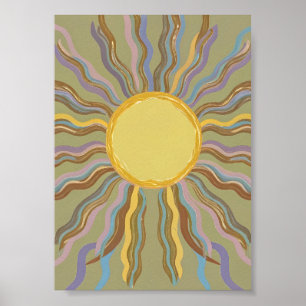 Poster Pôster Artístico Retro de Raios Ondulados Minimali
