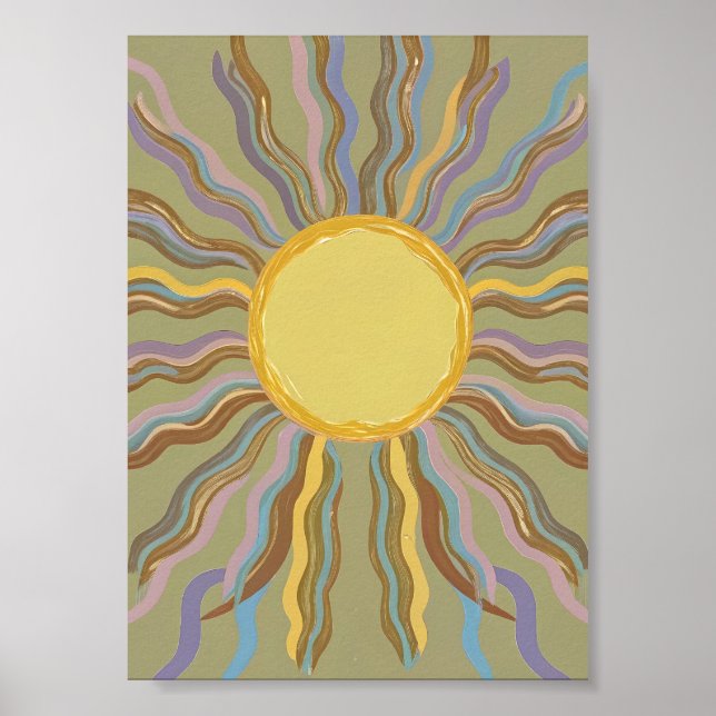 Poster Pôster Artístico Retro de Raios Ondulados Minimali (Frente)
