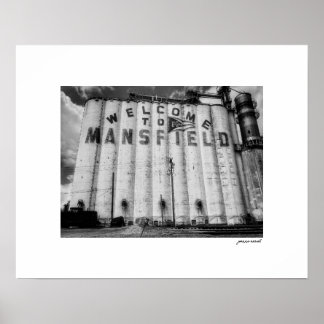 Poster Pôster B&W Bem-vindo a Mansfield Ohio Silos de Grã