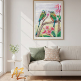 Póster Poster Birds and rose flowers fine wall art Deco
