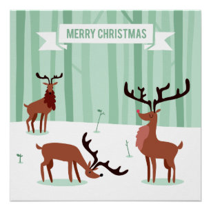 Póster Poster bonito do Natal das renas