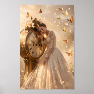 Poster Pôster Borboletas e Tempo em Graça Dourada
