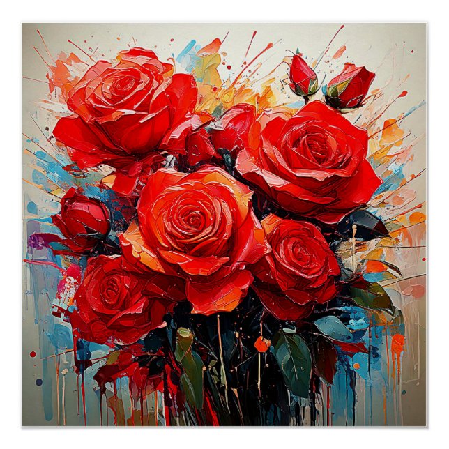 Póster Poster brilhante - A Trabalho de arte Rosa vermelh (Frente)