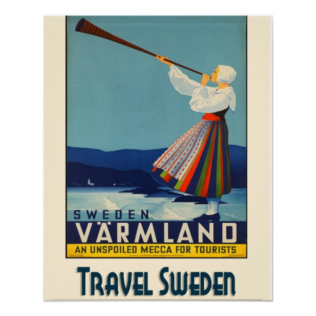 Póster Poster brilhante da Suecia viagens vintage (Frente)