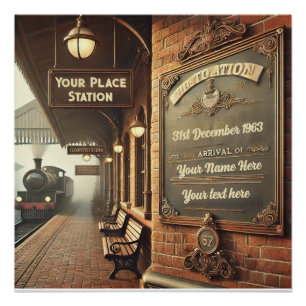 Póster Poster brilhante de estação ferroviária Vintage pe