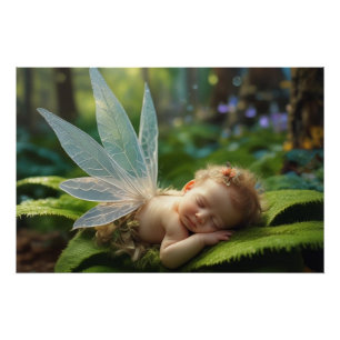 Póster Poster Brilhante de Fada Bebê na Floresta Mágica