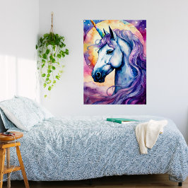 Póster Poster brilhante de Unicórnio Roxo Cósmico
