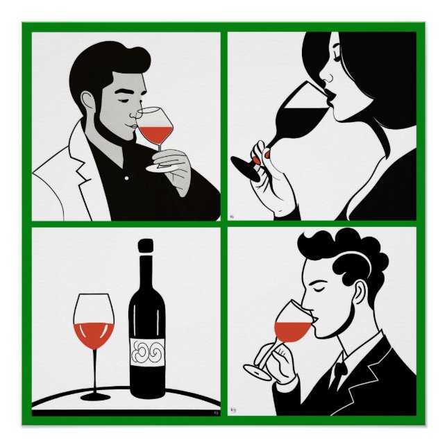 Póster Poster brilhante do quarteto de vinhos (Frente)