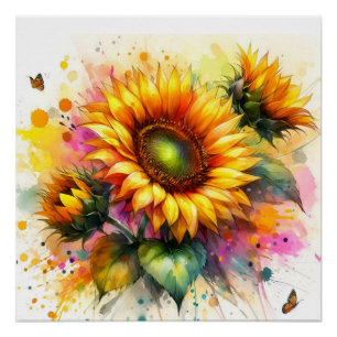 Póster Poster brilhante - Linda girassol amarelo, arte