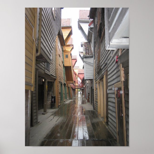 Poster Poster: Bryggen Walkway, Bergen, Noruega (Frente)