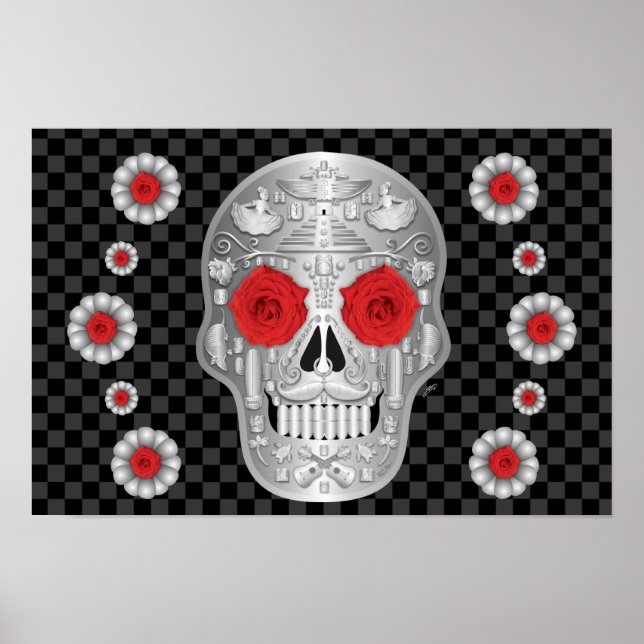 Poster Pôster Chrome Calavera (Rosa Vermelha) (Frente)