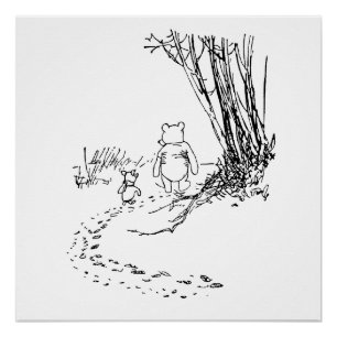 Póster Pôster Clássico do Ursinho Pooh e Leitão Caminhand