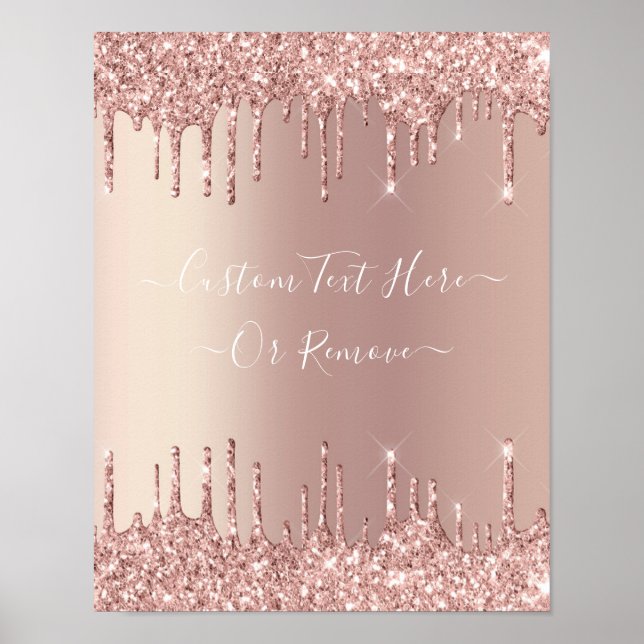 Poster Pôster com Brilho Dourado Rosa e Efeito de Gotas P (Frente)