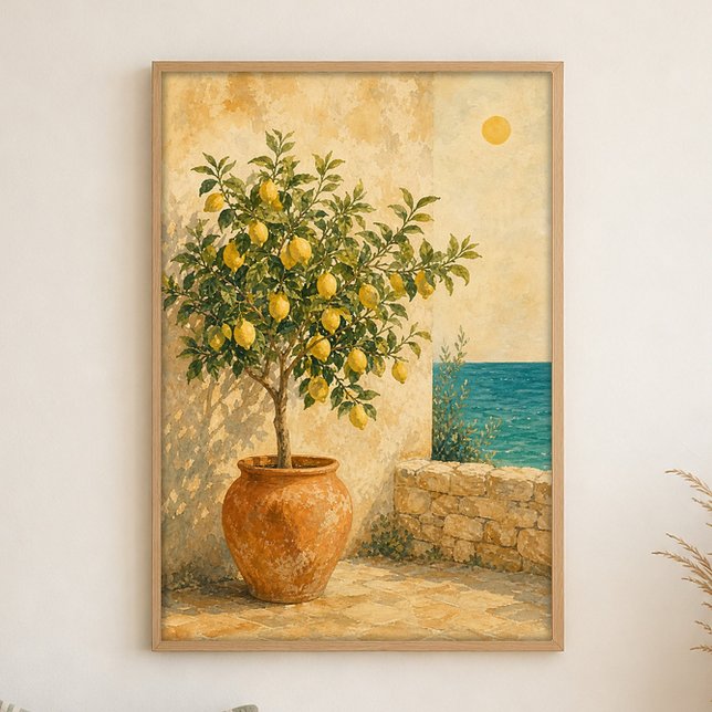 Poster Pôster Costeiro em Aquarela da Árvore de Limão jun (Shown framed for scale. Poster ships unframed; frames are an optional add-on.)
