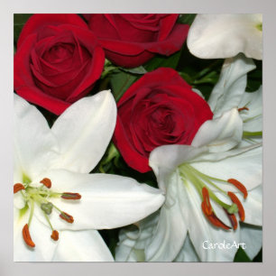 Poster "Poster da arte das rosas vermelhas dos lírios