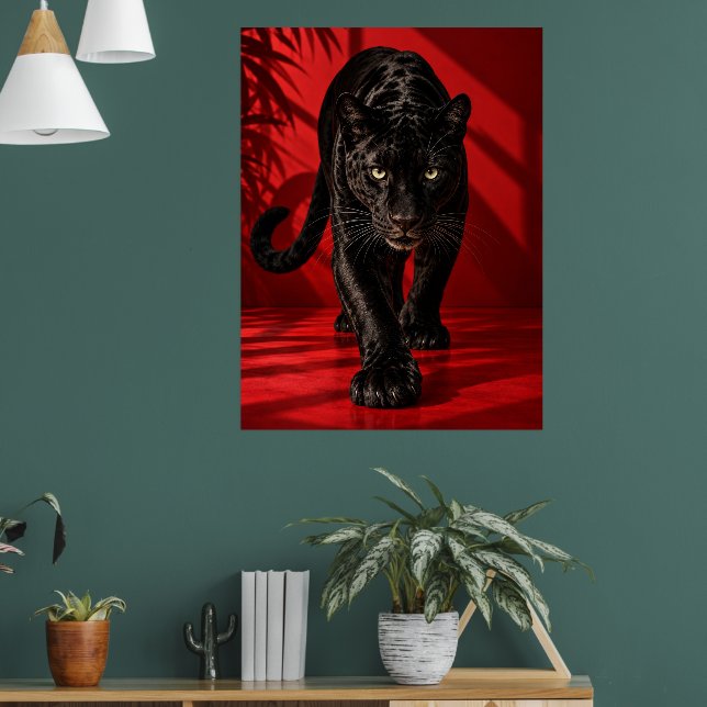 Poster Pôster da Pantera Preta, Vermelho Dramático e Pret (Sala de Estar 1)