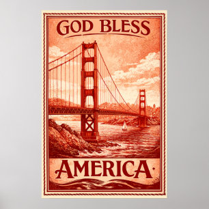 Poster Pôster da Ponte Golden Gate - Deus Abençoe a Améri