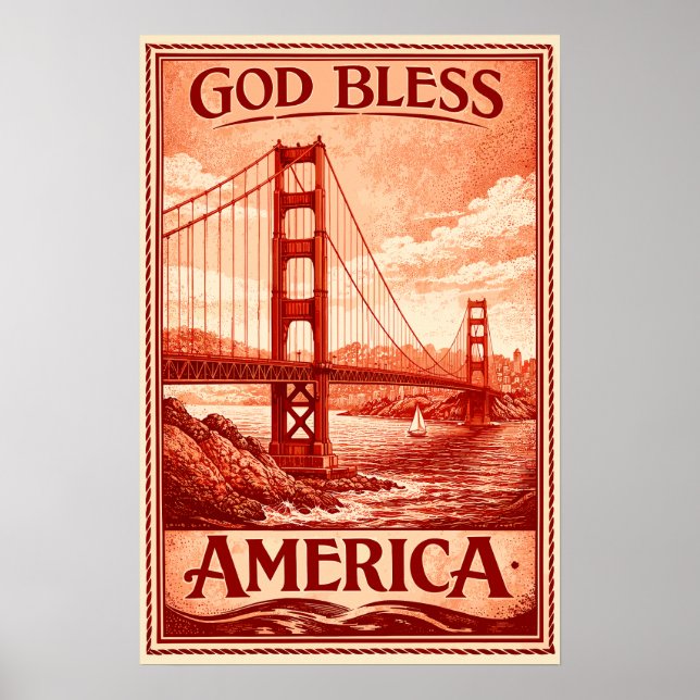 Poster Pôster da Ponte Golden Gate - Deus Abençoe a Améri (Frente)