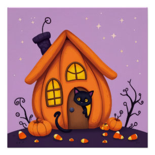 Póster Poster de Abóbora do Halloween - Bonito e Divertid