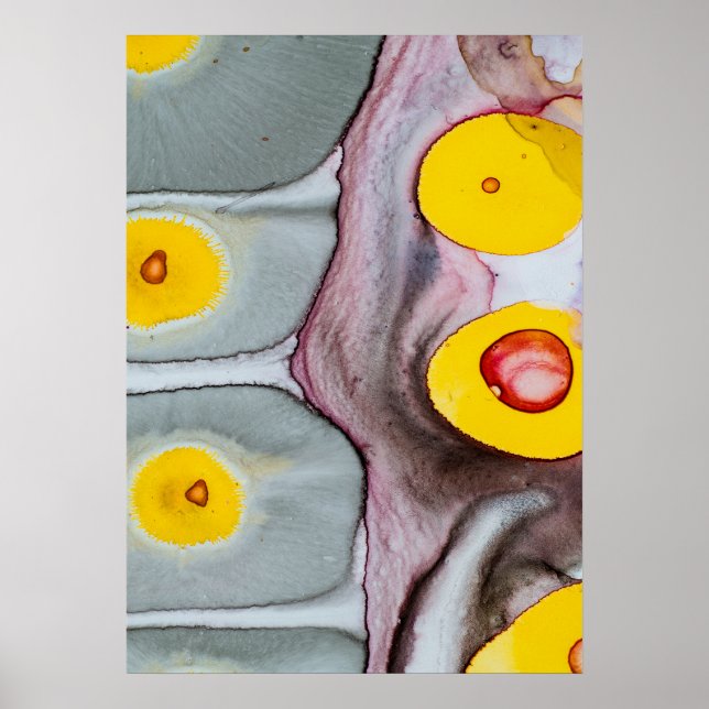 Poster Pôster de Abstração Rosa, Amarelo e Cinza (Frente)