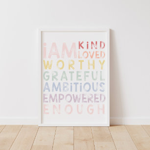 Poster Pôster de Afirmações Arco-Íris Pastel para Criança
