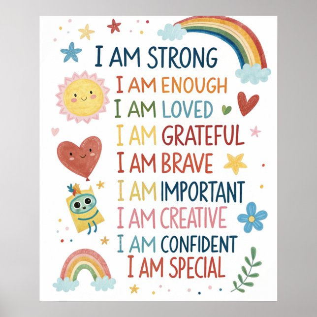 Poster Pôster de Afirmações Positivas Arco-íris para Cria (Frente)