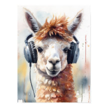 Pôster de Alpaca da Music Factory com Fones de Ouv