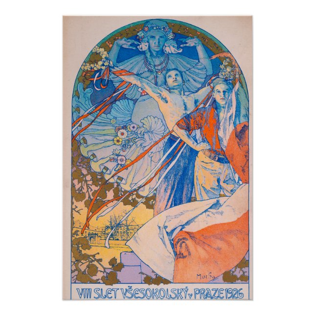 Póster Poster de Alphonse Mucha para o Festival de Sokol  (Frente)