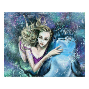 Póster Poster de Amigos Mulher e Golfinho - Pintura