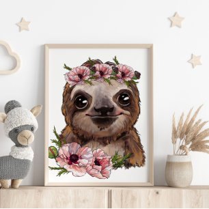 Poster Pôster de Animal da Rosa da Preguiça Bebê Impres