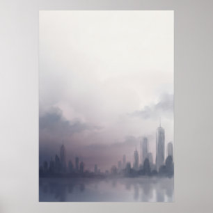 Poster Pôster de aquarela da silhueta da cidade Mauve Mis