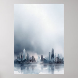 Poster Pôster de aquarela da silhueta da cidade moderna c